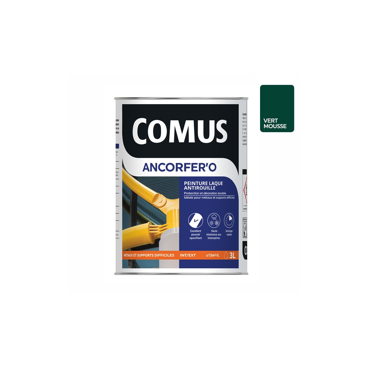 ANCORFER'O 3L Vert mousse - Peinture-laque de finition antirouille en phase aqueuse pour métaux et autres supports - COMUS