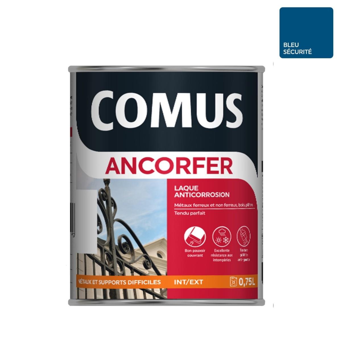 ANCORFER BRILLANT 0.75L Bleu sécurité - Peinture-laque antirouille pour métaux et autres supports - COMUS