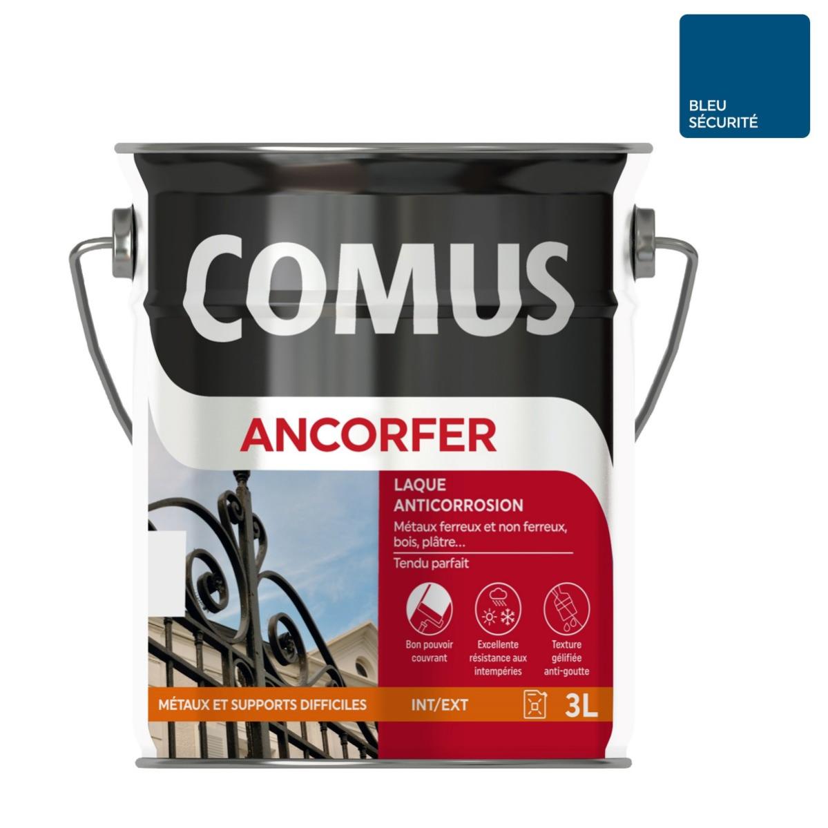 ANCORFER BRILLANT 3L Bleu sécurité - Peinture-laque antirouille pour métaux et autres supports - COMUS