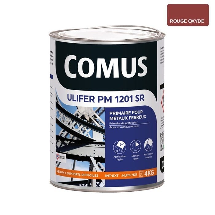 ULIFER PM 1201 SR -ROUGE OXYDE 4 KG Primaire pour métaux ferreux - COMUS 0