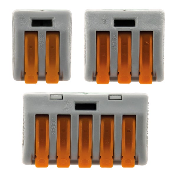 Panachage de 50 bornes automatiques à cliquet S222 - 2/3/5 entrées - fils  rigides et souples 4mm² max - Orange - Wago ❘ Bricoman