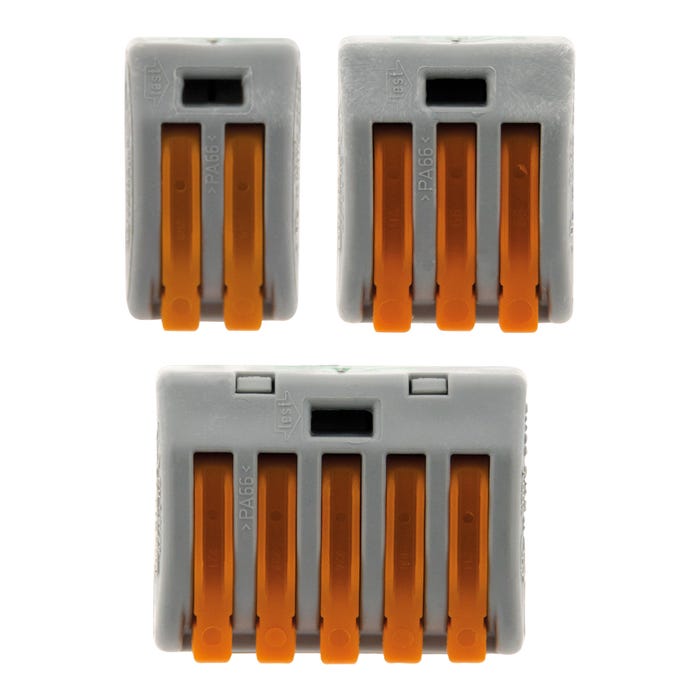 Panachage de 50 bornes automatiques à cliquet S222 - 2/3/5 entrées - fils rigides et souples 4mm² max - Orange - Wago 2