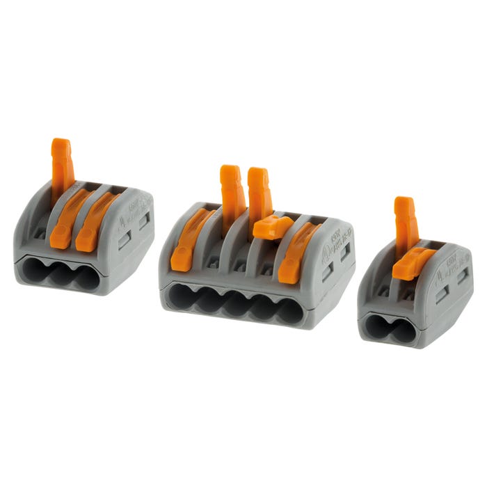Panachage de 50 bornes automatiques à cliquet S222 - 2/3/5 entrées - fils rigides et souples 4mm² max - Orange - Wago 1
