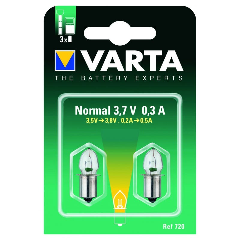 Varta - 2 Ampoules 3.7v 0.3a Culot Lisse Varta 0