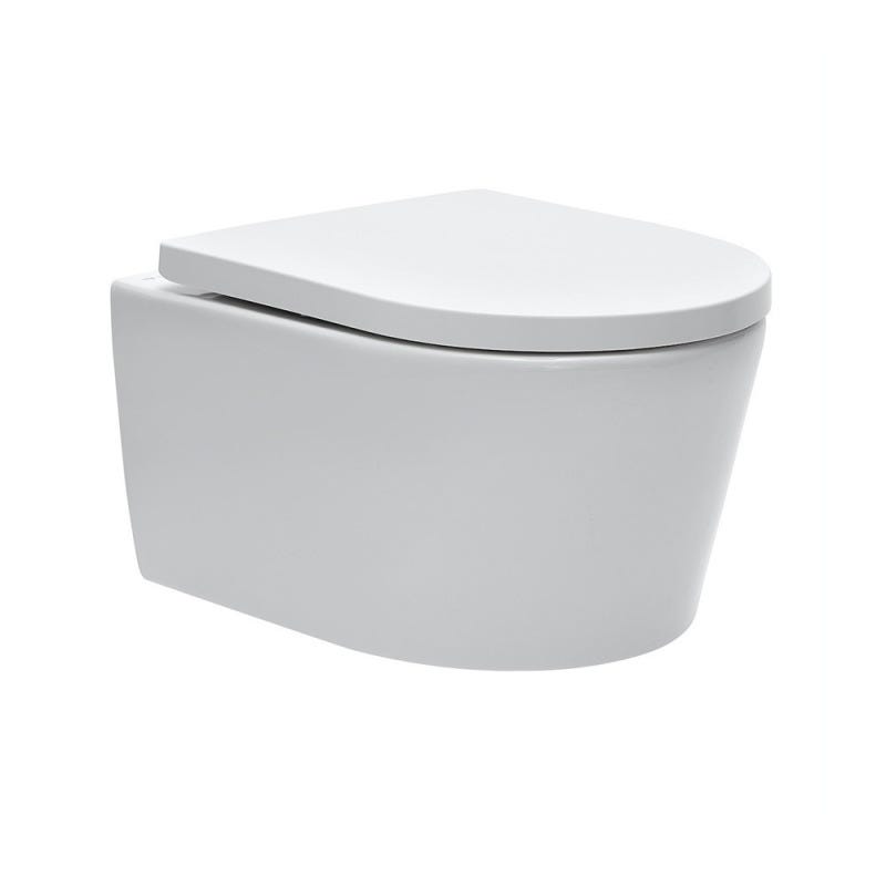 Pack WC Bati-support Geberit UP720 extra-plat + WC SAT sans bride + Abattant softclose + Plaque blanche (SLIM-SATrimless-H) 2