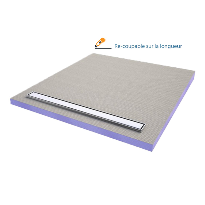 Jackon JACKOBOARD Aqua line easy receveur à carreler avec barrette en Inox, re-coupable à volonté, écoulement linéaire, 160x90cm