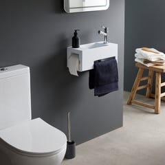 Lave mains en solide surface Maximo 40 x 18 avec dérouleur papier et porte-serviette - robinet à droite 2