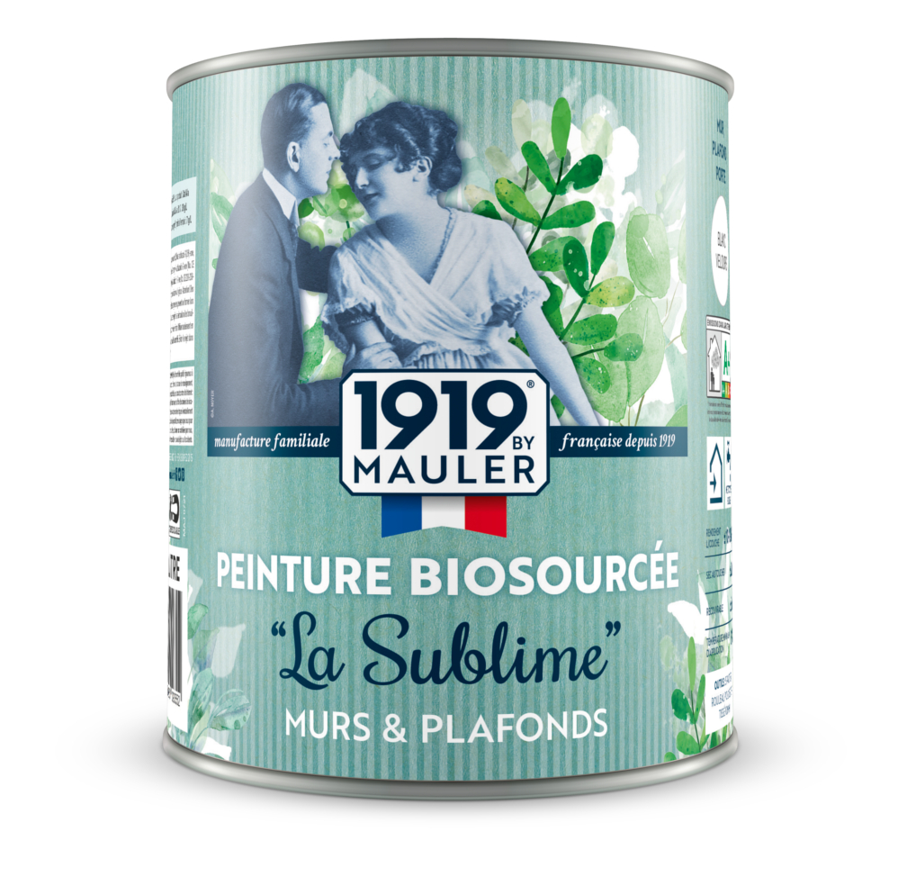 Peinture bio sourcée Blanc 1L Mat Mur & Plafond : à base d'huiles naturelles VEGAN, Qualité professionnelle française, profondeur de teinte