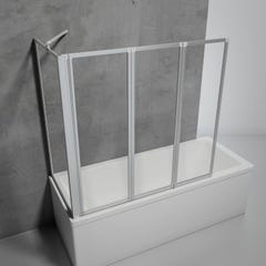Schulte Pare-baignoire rabattable sans percer, 127x70x120 cm, 3 volets + 1 paroi angle, paroi de baignoire à coller verre 3mm transparent, alu-argenté