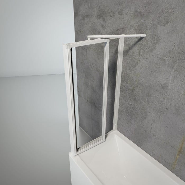 Schulte Pare-baignoire rabattable sans percer, 127x70x120 cm, 3 volets pivotants + 1 paroi angle, à coller, verre 3mm transparent, profilé blanc 1