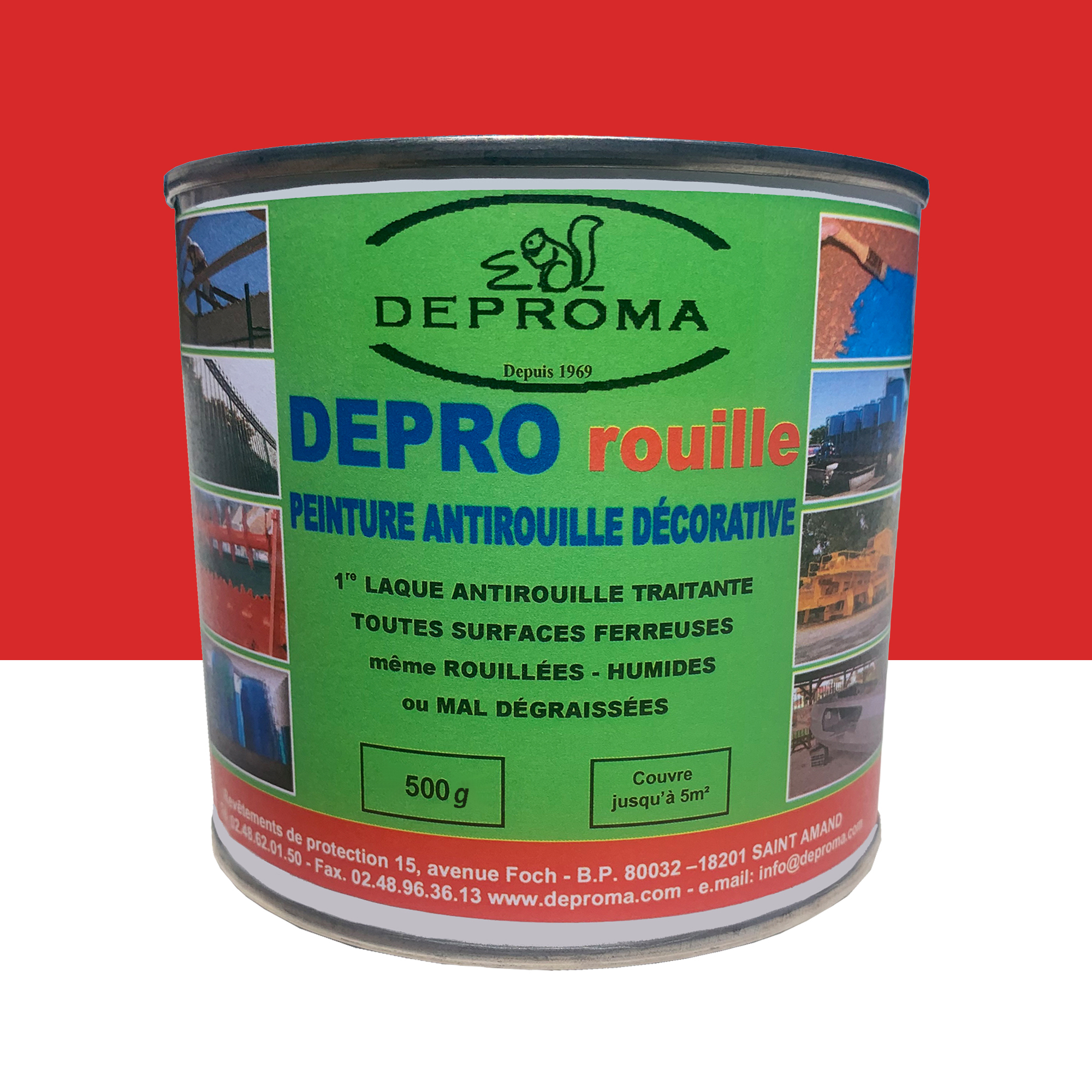 Peinture Antirouille Rouge - Deproma - Rouge Flamme - 500g