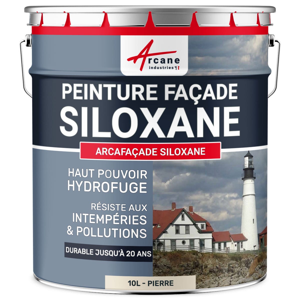 Peinture Facade Siloxane Hydrofuge - ARCAFACADE SILOXANE - 10 L (+ ou - 60 m² en 1 couche) - Pierre - RAL 090 90 10 - ARCANE INDUSTRIES 0
