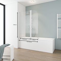 Schulte pare-baignoire pivotant, 114 x 140 cm, paroi de baignoire 2 volets, écran de baignoire, verre 3 mm, profilé blanc, décor rayures horizontales 2