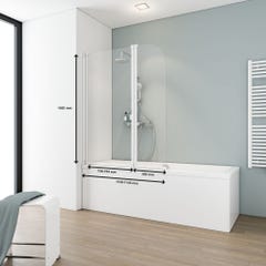 Schulte pare-baignoire pivotant, 114 x 140 cm, paroi de baignoire 2 volets, écran de baignoire mobile, verre 3 mm transparent, profilé blanc 2