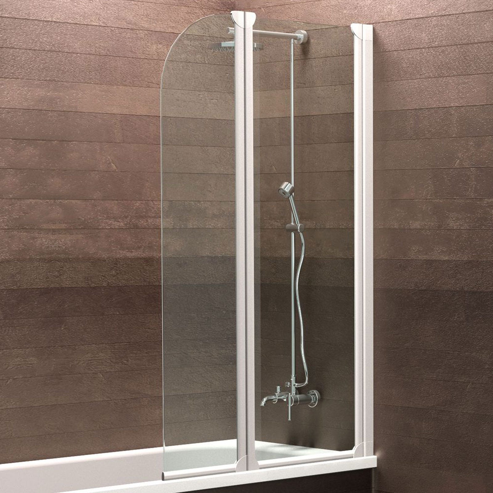 Schulte pare-baignoire pivotant, 114 x 140 cm, paroi de baignoire 2 volets, écran de baignoire mobile, verre 3 mm transparent, profilé blanc 0