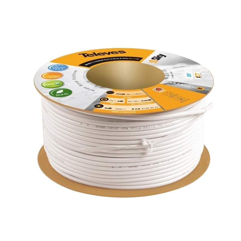 TELEVES Câble coaxial 16 VATC cuivre-aluminium Class A 3GHz blanc PVC