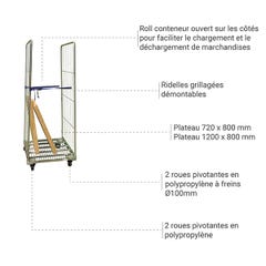 Roll conteneur 500kg - 2 cotés - Dimensions 720x800x1800mm - 885006616 2