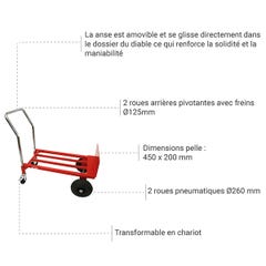 Diable chariot roues pneumatiques - Charge max 300kg - 219468 3