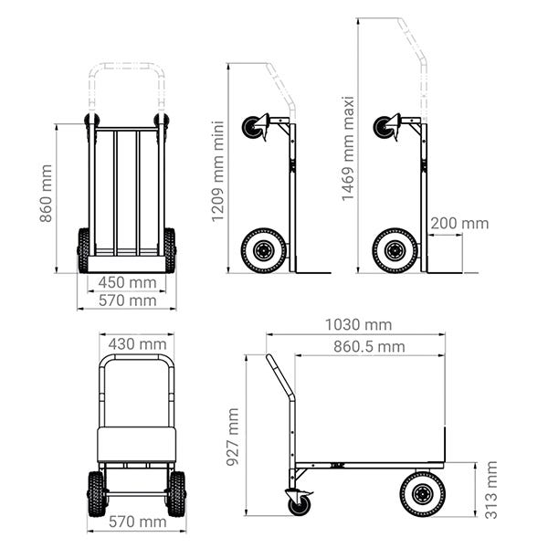 Diable chariot roues pneumatiques - Charge max 300kg - 219468 2