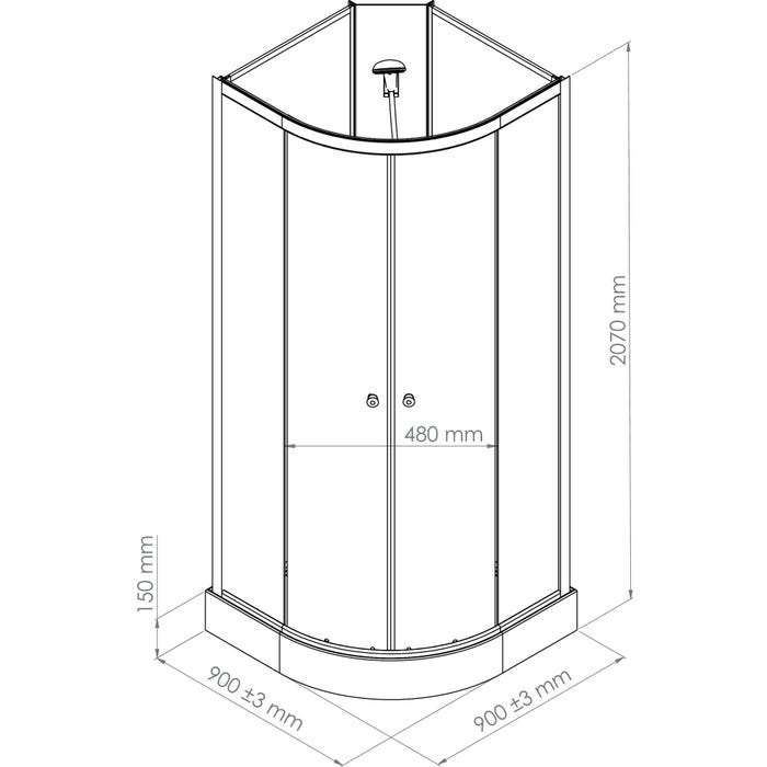Ondée - Cabine de douche 1/4 de cercle accès d'angle transparent portes coulissantes 90x90cm non-hydro sans silicone - GENA Ayor 2