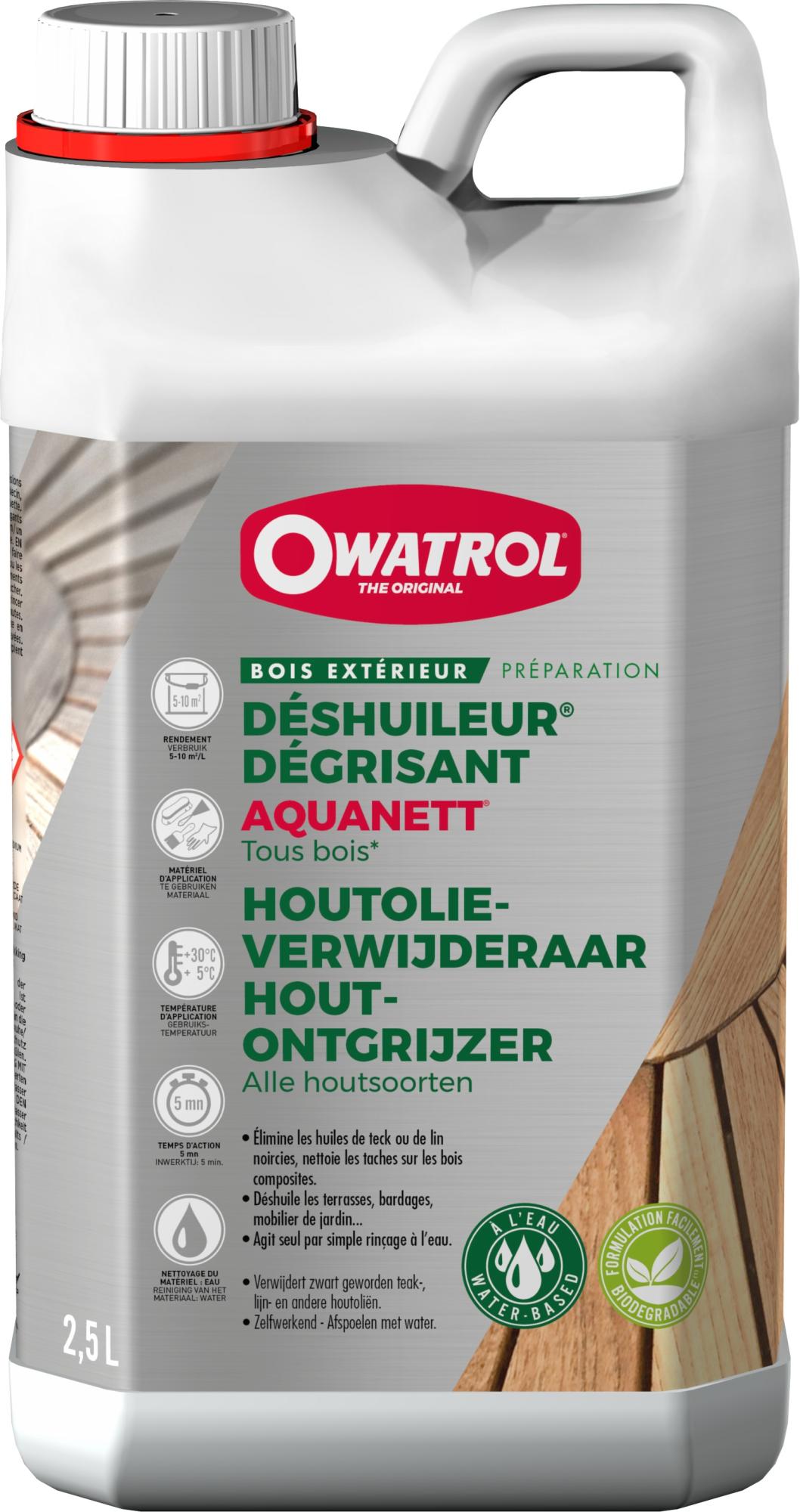 Déshuileur / Dégrisant gélifié tous bois Owatrol AQUANETT 2.5 litres