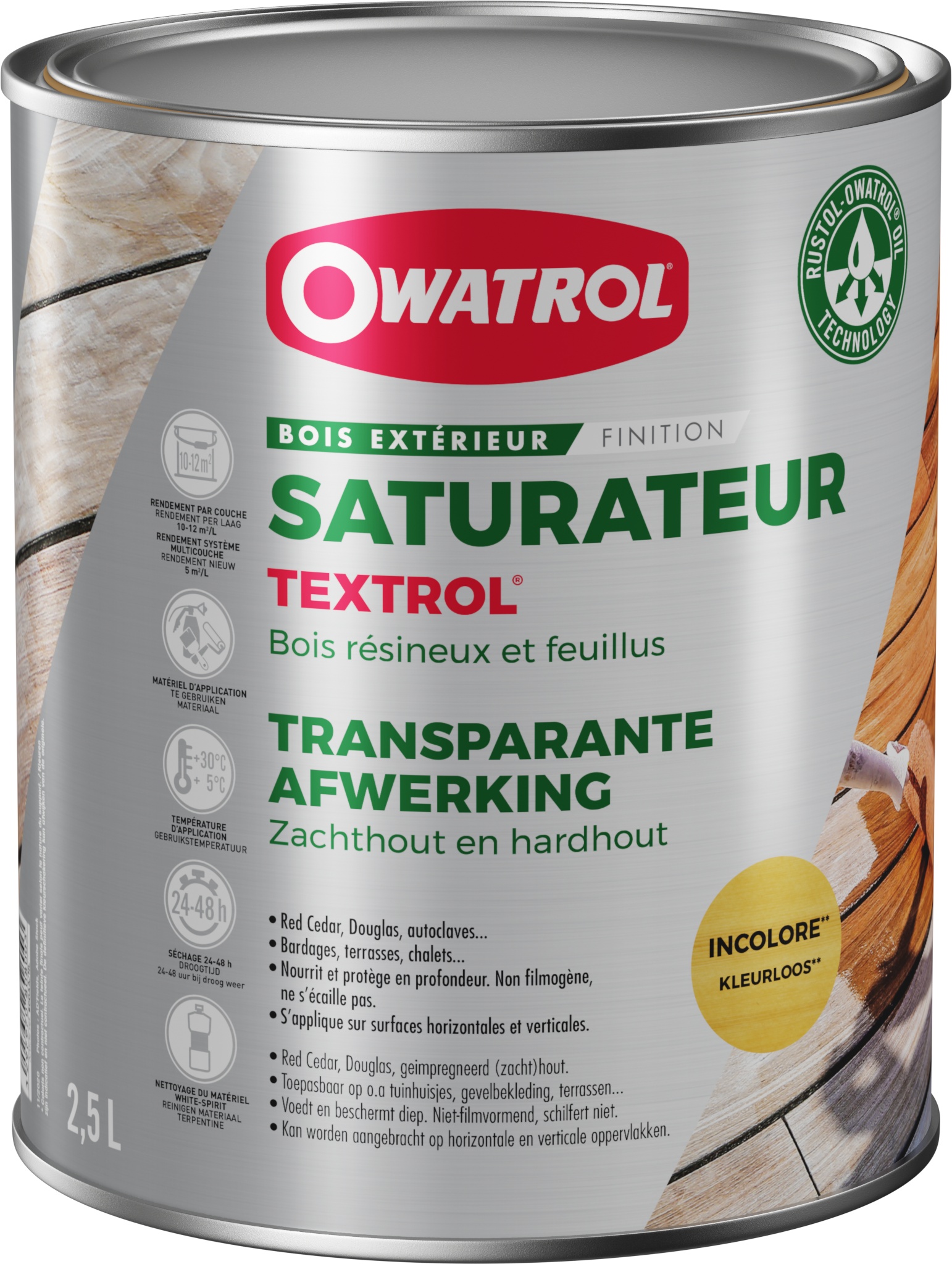 Saturateur extérieur bois résineux / Autoclaves Owatrol TEXTROL Incolore (ow20) 2.5 litres