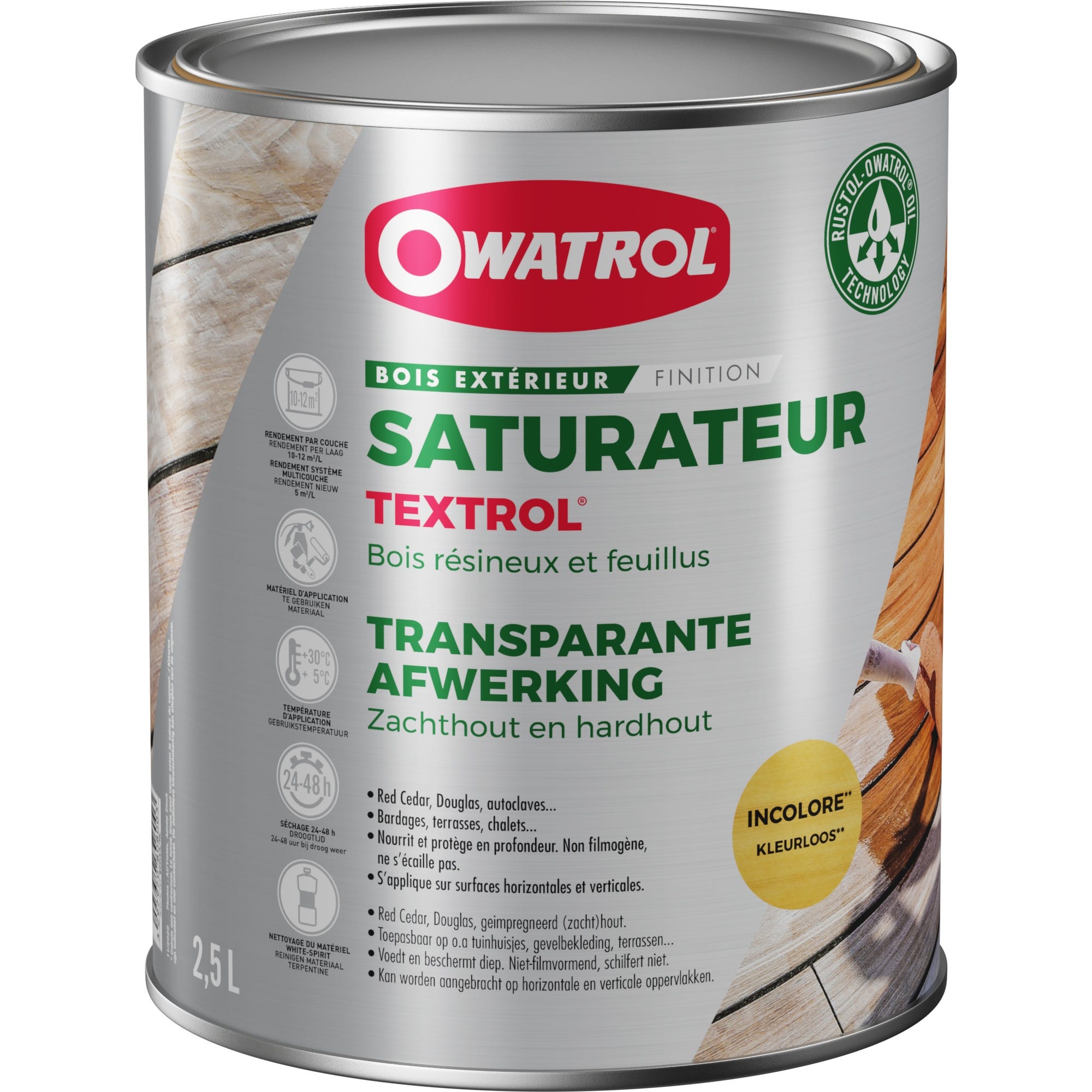 Saturateur extérieur bois résineux / Autoclaves Owatrol TEXTROL Incolore (ow20) 2.5 litres 0