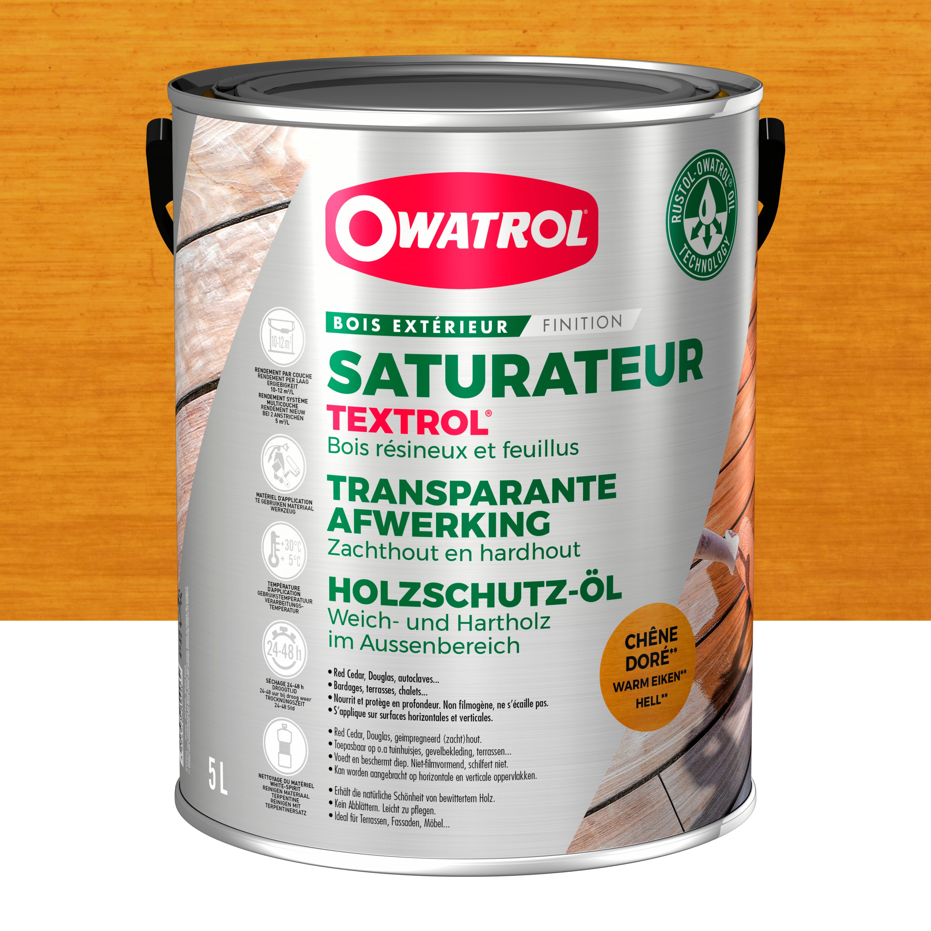 Saturateur extérieur bois résineux / Autoclaves Owatrol TEXTROL Chêne doré (ow11) 5 litres