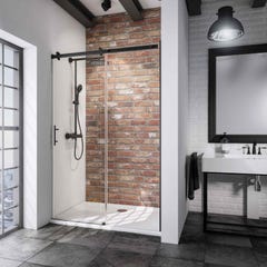 Schulte porte de douche coulissante en niche, 100 x 200 cm, profilé noir, verre 6 mm anticalcaire, style atelier industriel 0