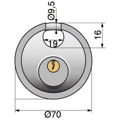 Cadenas inox astra - Diamètre : 70 mm - Diamètre anse : 9,5 mm - Hauteur anse : 19 - Matériau : Inox - THIRARD 1