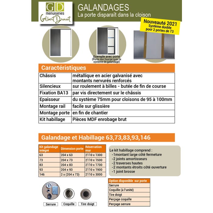 Porte Coulissant Atelier Noir H204 x L83 + SYSTEME de Galandage et kit finition inclus GD MENUISERIES 1
