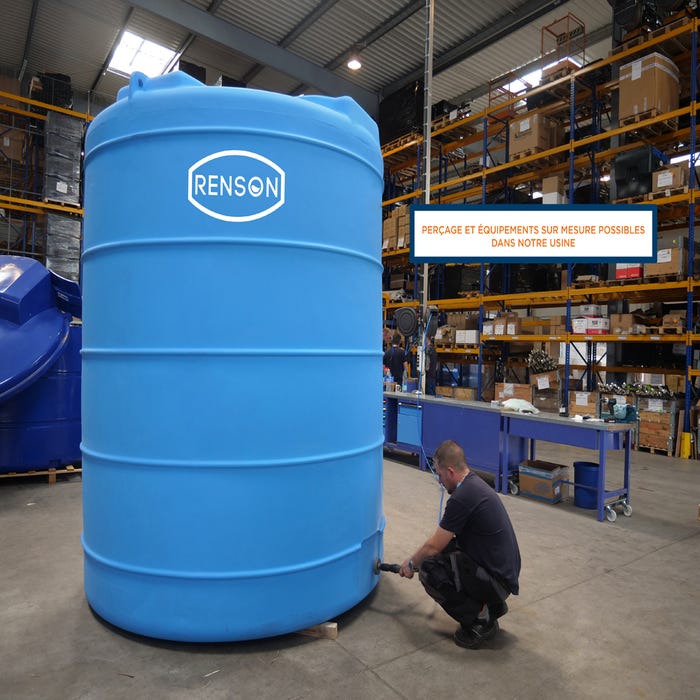 Cuve récupération eau de pluie verticale espace réduit en polyéthylène bleue 1000L RENSON 4