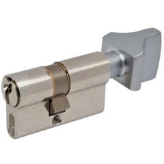 Cylindre double de sûreté à bouton 30 x 40 en laiton nickelé satiné - Profil européen varié - Série 3001
