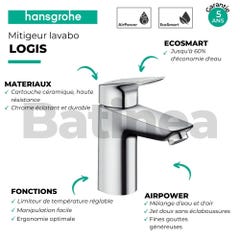 Robinet mitigeur lavabo HANSGROHE Logis, économie d'eau & d'énergie, 100 cm 3