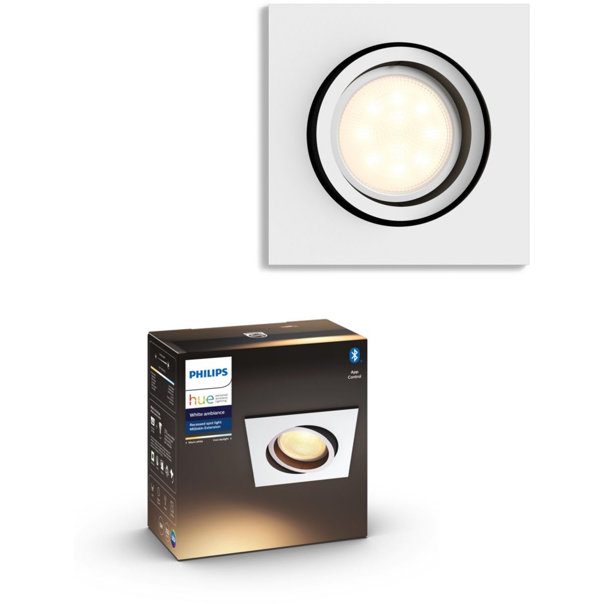 Spot PHILIPS HUE White Ambiance MILLISKIN carre Blanc