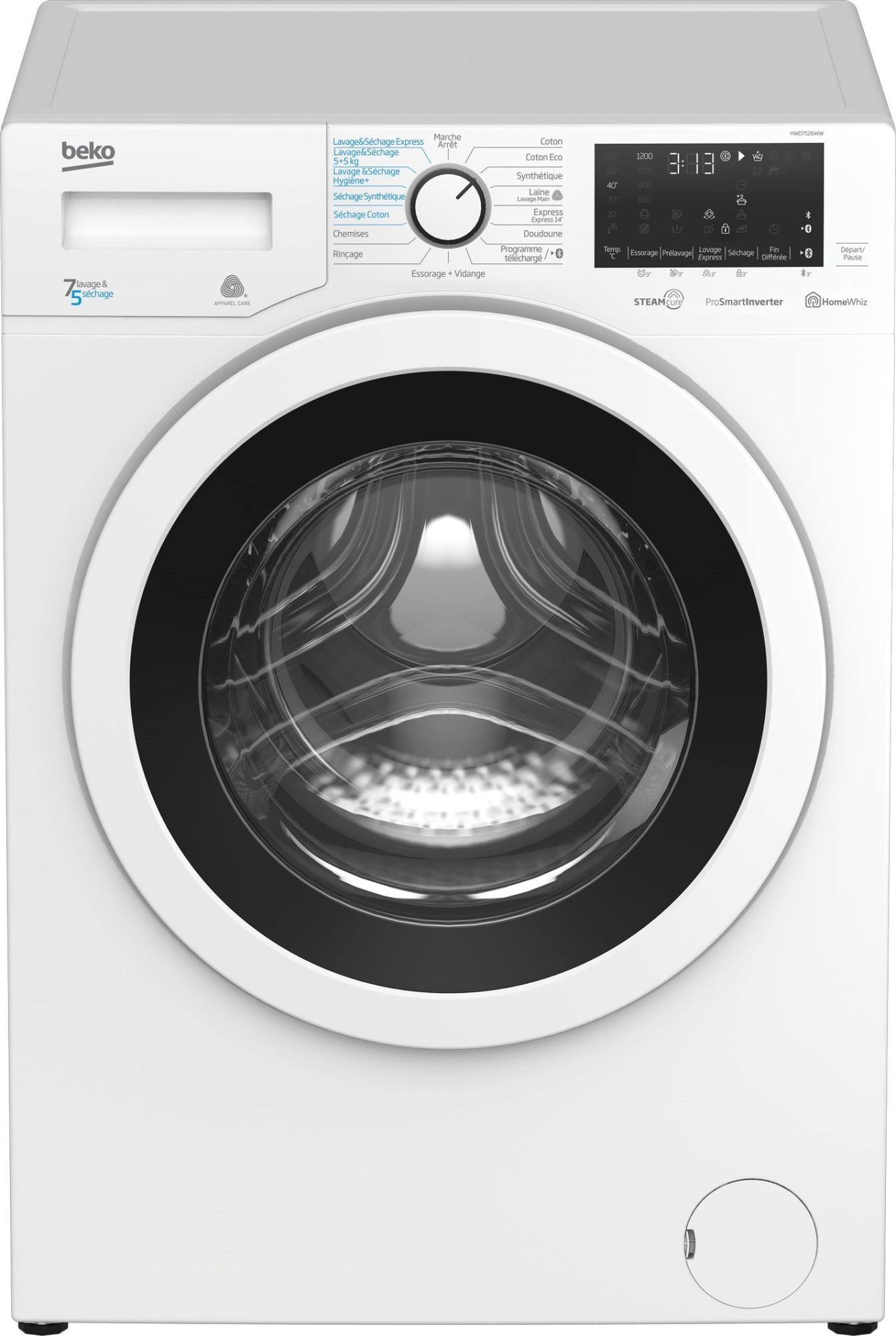 Lave-linge séchants 7kg BEKO 1200tr/min 60cm E, HWD7527WW