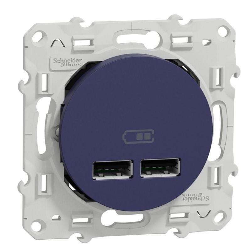 Prise encastrée - Odace Schneider Electric - Chargeur double USB 2,1 - Cobalt 0