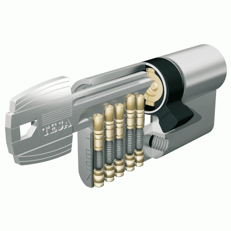 cylindre double type TE5 en laiton nickelé 45 X 50 mm 3 clés variure 68454 A/B 1