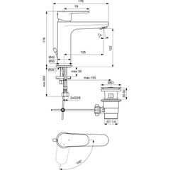 Ideal Standard - Mitigeur lavabo Ch3 bec fixe avec tirette et vidage polypropylène H 176 mm noir - Kheops New Ideal standard 1