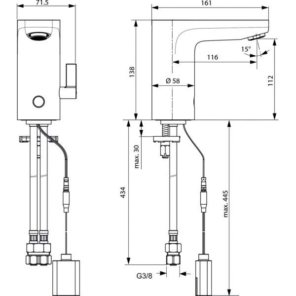Robinet électronique à détection intégrée - Avec manette de réglage - Piles - Porcher 1