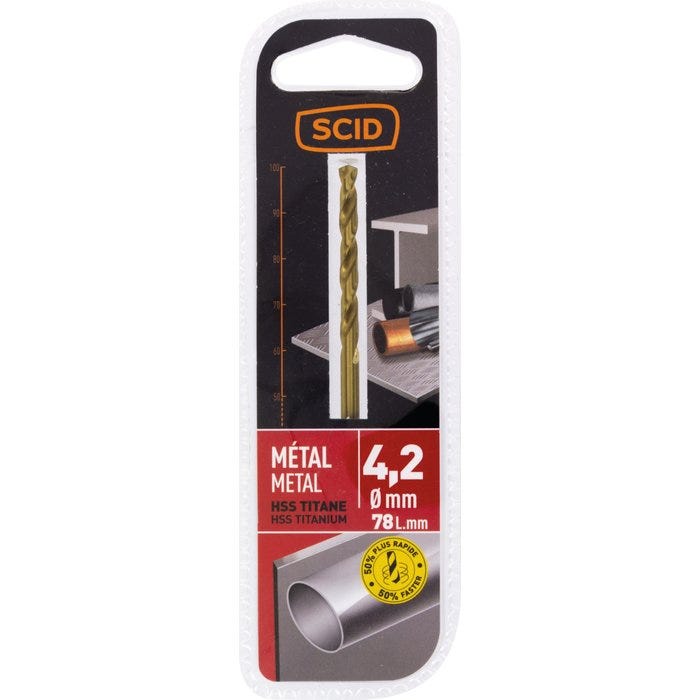 Foret métal HSS titane SCID - Longueur 78 mm - Diamètre 4,2 mm 1