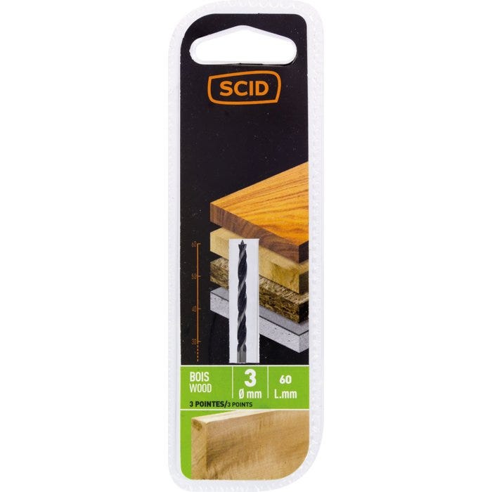 Mèche à bois 3 pointes SCID - Longueur 30 mm - Diamètre 3 mm 1