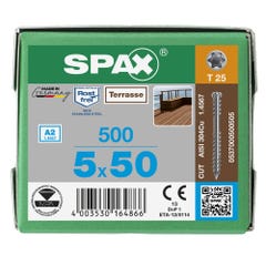 Vis terrasse tête cylindrique inox A2 5X50 boîte de 500 - SPAX - 0537000500505 6