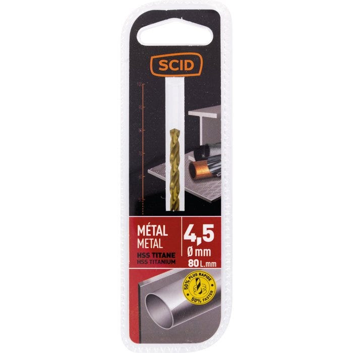 Foret métal HSS titane SCID - Longueur 80 mm - Diamètre 4,5 mm 2