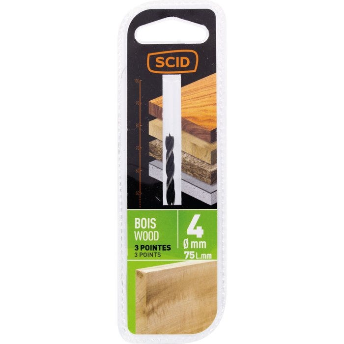 Mèche à bois 3 pointes SCID - Longueur 45 mm - Diamètre 4 mm 1