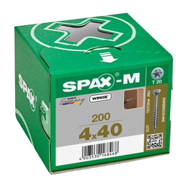 Vis mdf / hdf tx acier wirox - longueur (mm) : 40 - Ø (mm) : 4.0 - boîte de : 200 - SPAX 2