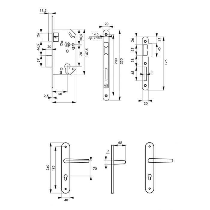 THIRARD - Garniture monomax axe 50 à cylindre 3 clés v/br + ensemble diane 1