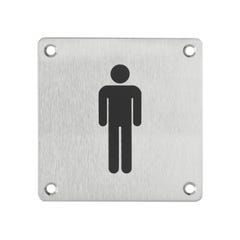 THIRARD - Plaque de signalisation WC Homme , à visser, inox brossé, marquage noir, 100x100mm