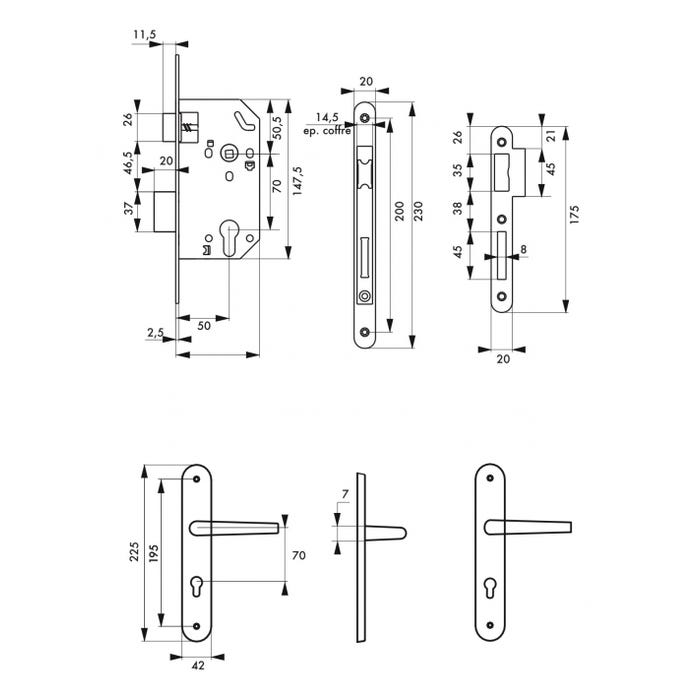 THIRARD - Garniture monomax axe 50 à cylindre 3 clés v/br + ensemble ouranus 1