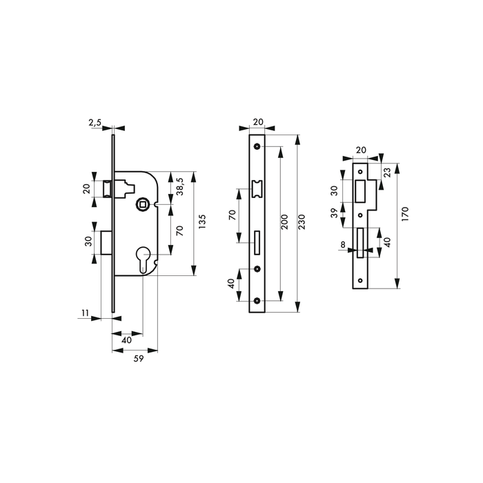 Thirard - Garniture Serrure Axe 40 À Cylindre Vbz/br 3 Clés + Ensemble Dionysos 1